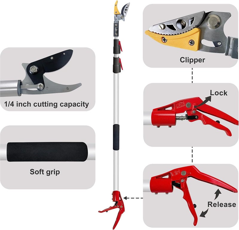 Prunrt Telescopic Tree Trimmer 4.5-10 FT with 3 Section Length Adjustable, Cut and Hold Pruner, Pole Saw Extendable, Long Handle Fruit Picker, Branch Cutter, Clippers, Loppers - Image 3